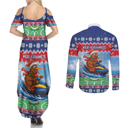 New Zealand Christmas Couples Matching Summer Maxi Dress and Long Sleeve Button Shirt Funny Jet Ride Kiwi Xmas - Aussie Hoodie