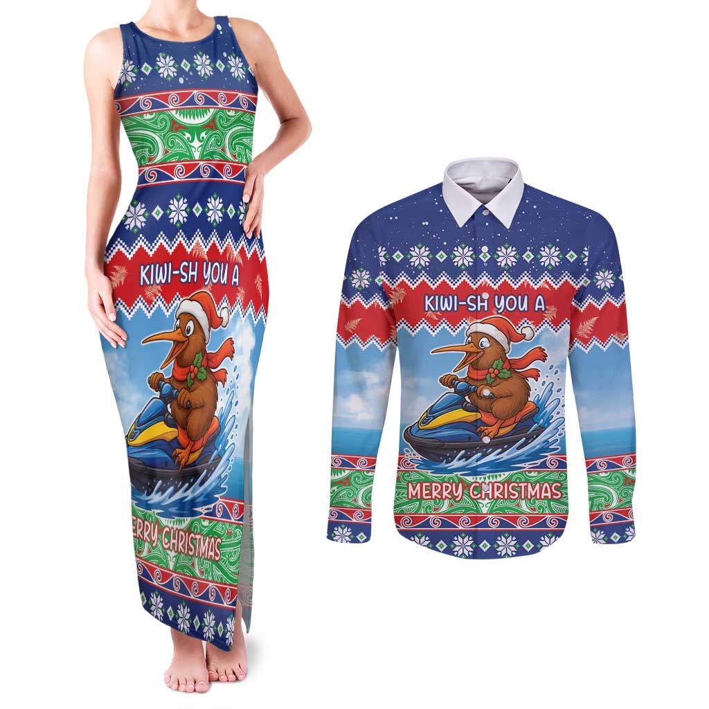 New Zealand Christmas Couples Matching Tank Maxi Dress and Long Sleeve Button Shirt Funny Jet Ride Kiwi Xmas - Aussie Hoodie