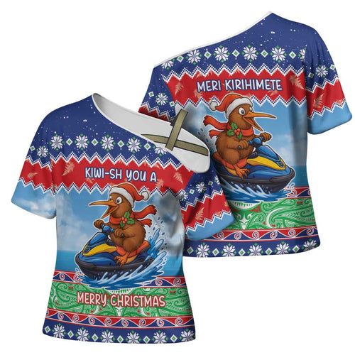New Zealand Christmas Cross Shoulder Shirt Funny Jet Ride Kiwi Xmas - Aussie Hoodie