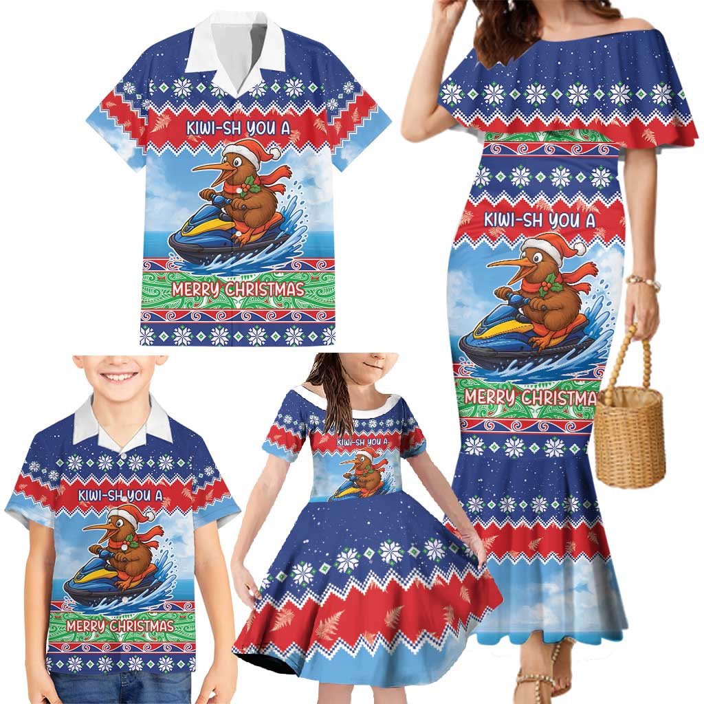New Zealand Christmas Family Matching Mermaid Dress and Hawaiian Shirt Funny Jet Ride Kiwi Xmas - Aussie Hoodie