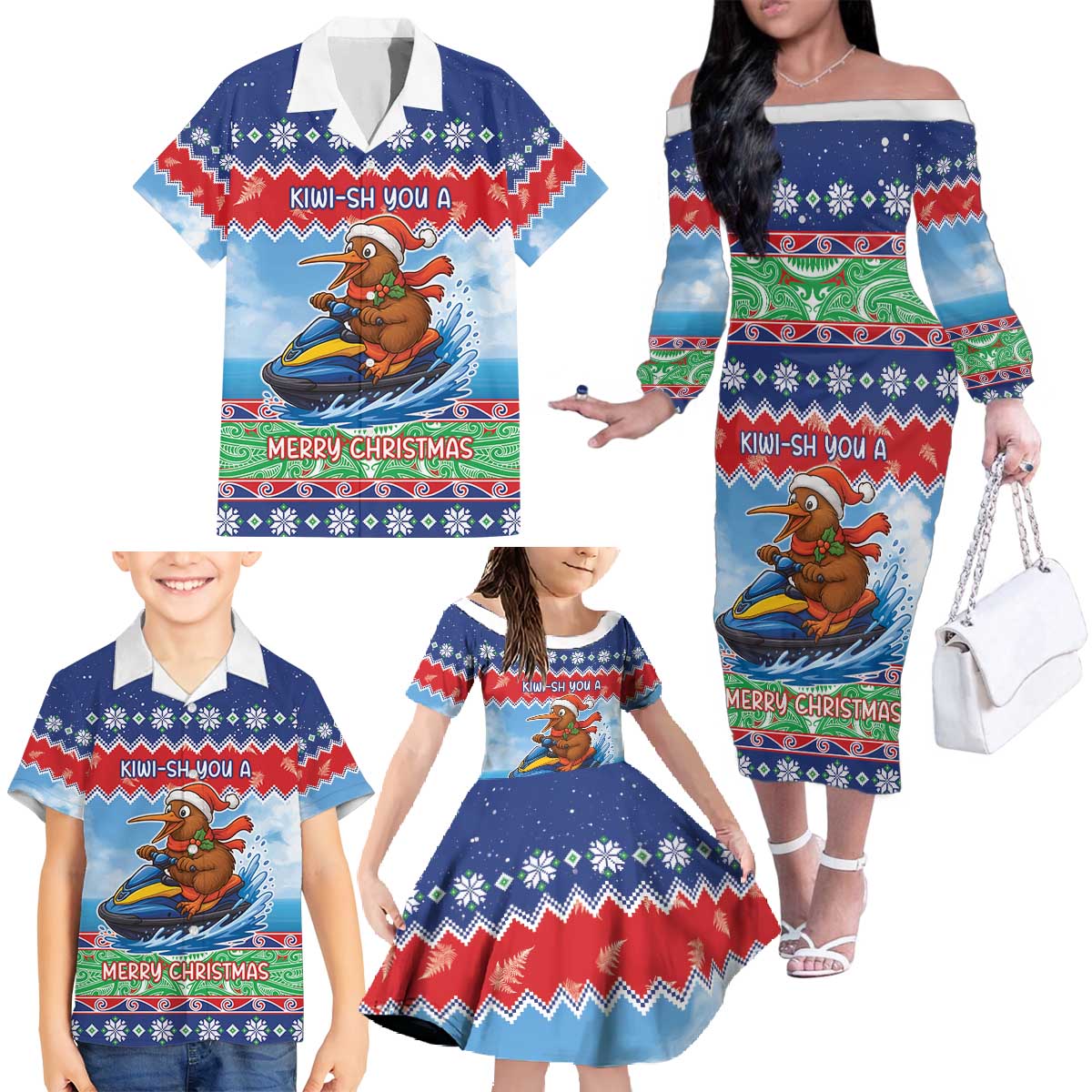New Zealand Christmas Family Matching Off The Shoulder Long Sleeve Dress and Hawaiian Shirt Funny Jet Ride Kiwi Xmas - Aussie Hoodie