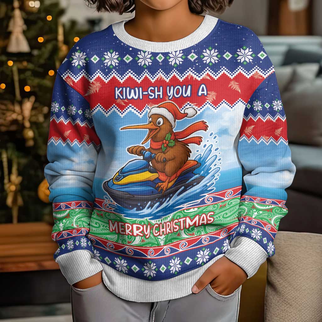 New Zealand Christmas Kid Ugly Christmas Sweater Funny Jet Ride Kiwi Xmas - Aussie Hoodie