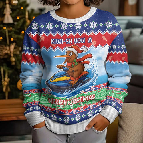 New Zealand Christmas Kid Ugly Christmas Sweater Funny Jet Ride Kiwi Xmas - Aussie Hoodie