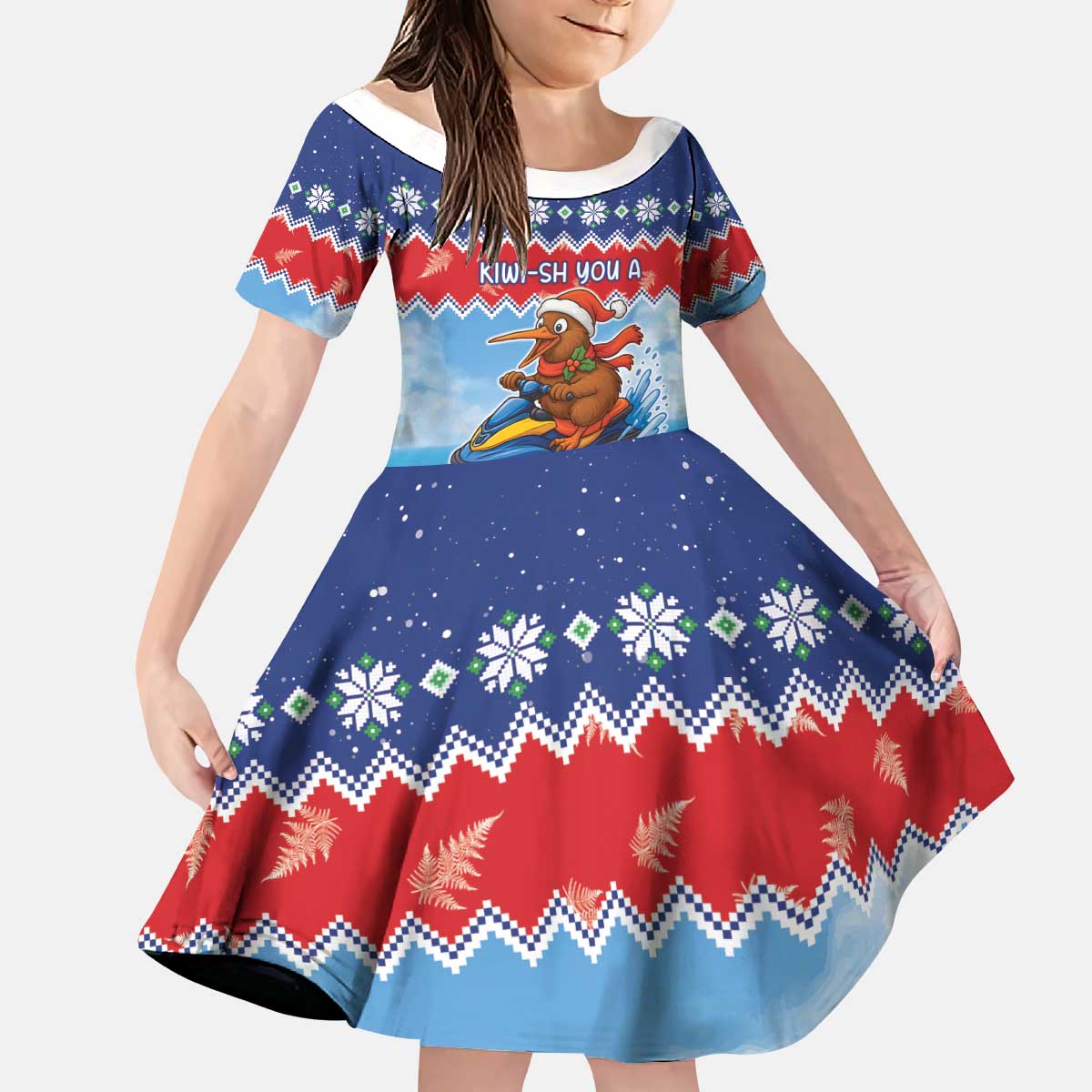 New Zealand Christmas Kid Short Sleeve Dress Funny Jet Ride Kiwi Xmas - Aussie Hoodie