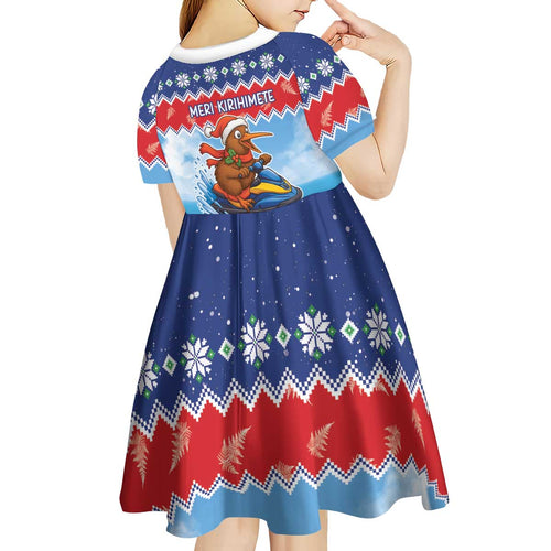 New Zealand Christmas Kid Short Sleeve Dress Funny Jet Ride Kiwi Xmas - Aussie Hoodie