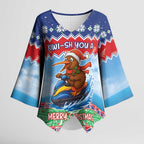 New Zealand Christmas Kimono Sleeve Blouse Funny Jet Ride Kiwi Xmas - Aussie Hoodie