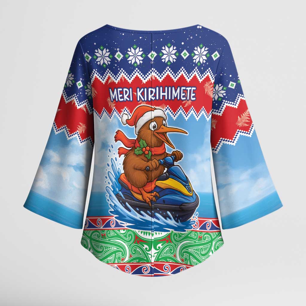 New Zealand Christmas Kimono Sleeve Blouse Funny Jet Ride Kiwi Xmas - Aussie Hoodie