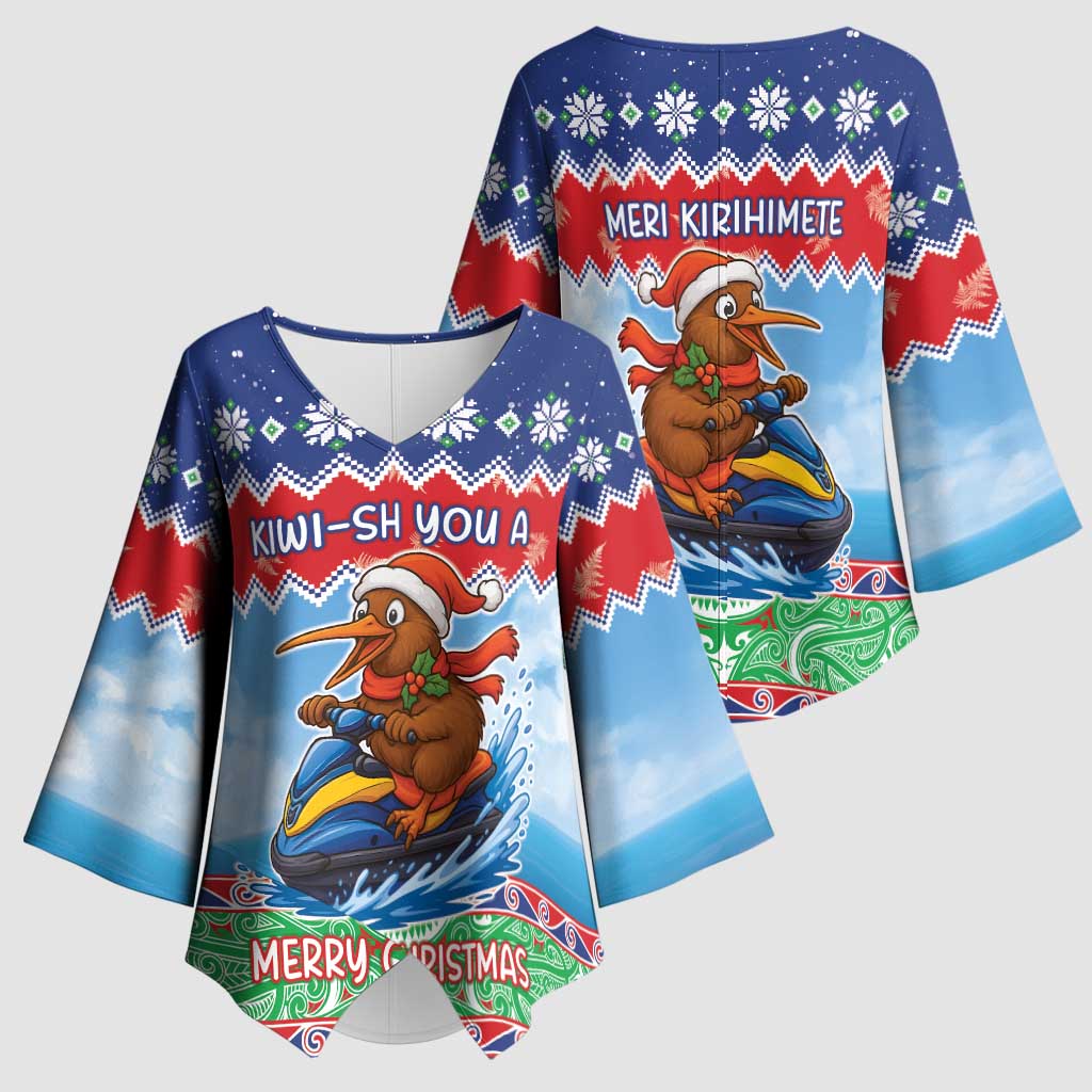 New Zealand Christmas Kimono Sleeve Blouse Funny Jet Ride Kiwi Xmas - Aussie Hoodie