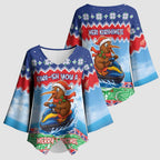 New Zealand Christmas Kimono Sleeve Blouse Funny Jet Ride Kiwi Xmas - Aussie Hoodie