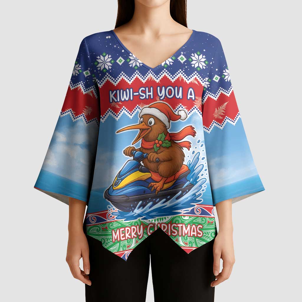 New Zealand Christmas Kimono Sleeve Blouse Funny Jet Ride Kiwi Xmas - Aussie Hoodie