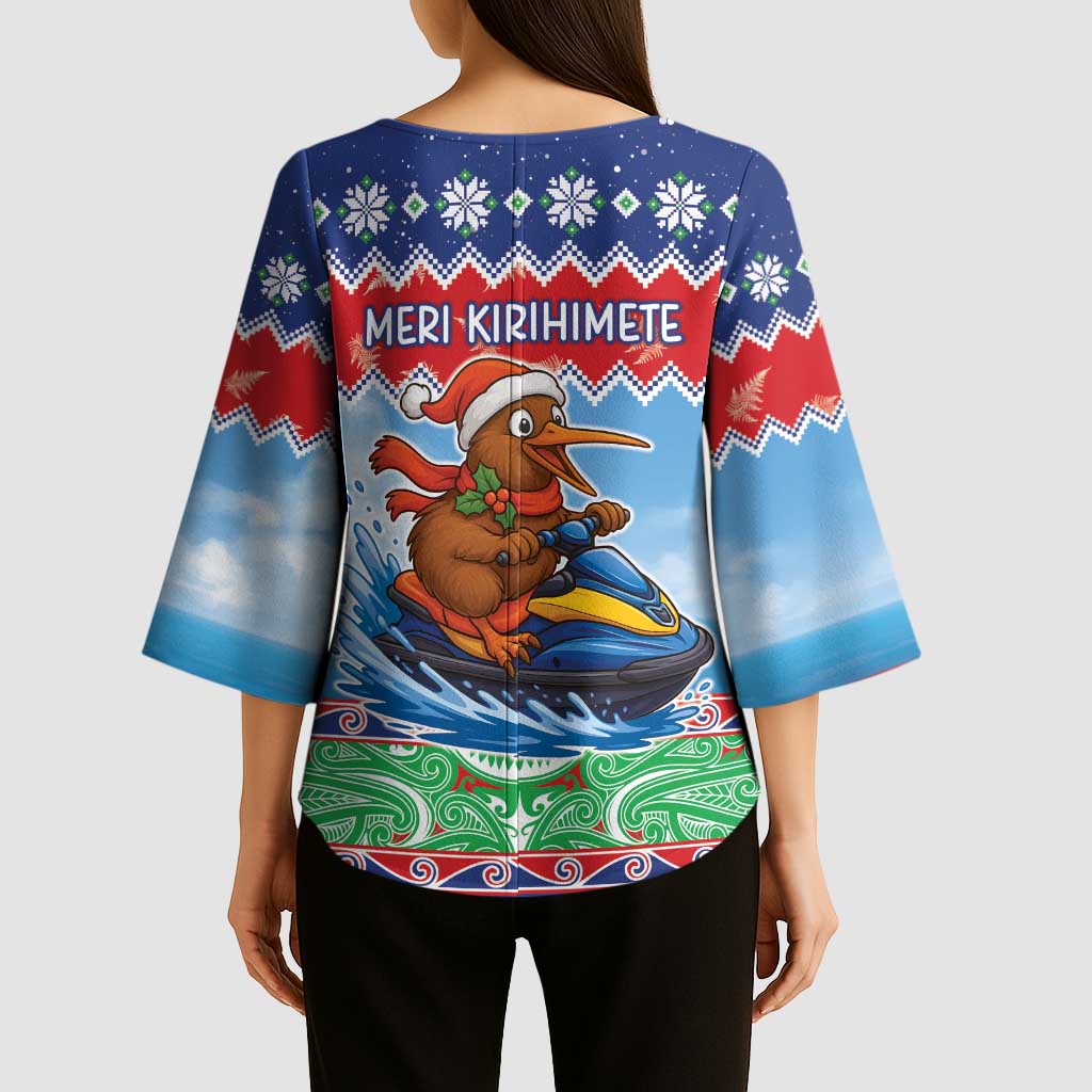 New Zealand Christmas Kimono Sleeve Blouse Funny Jet Ride Kiwi Xmas - Aussie Hoodie