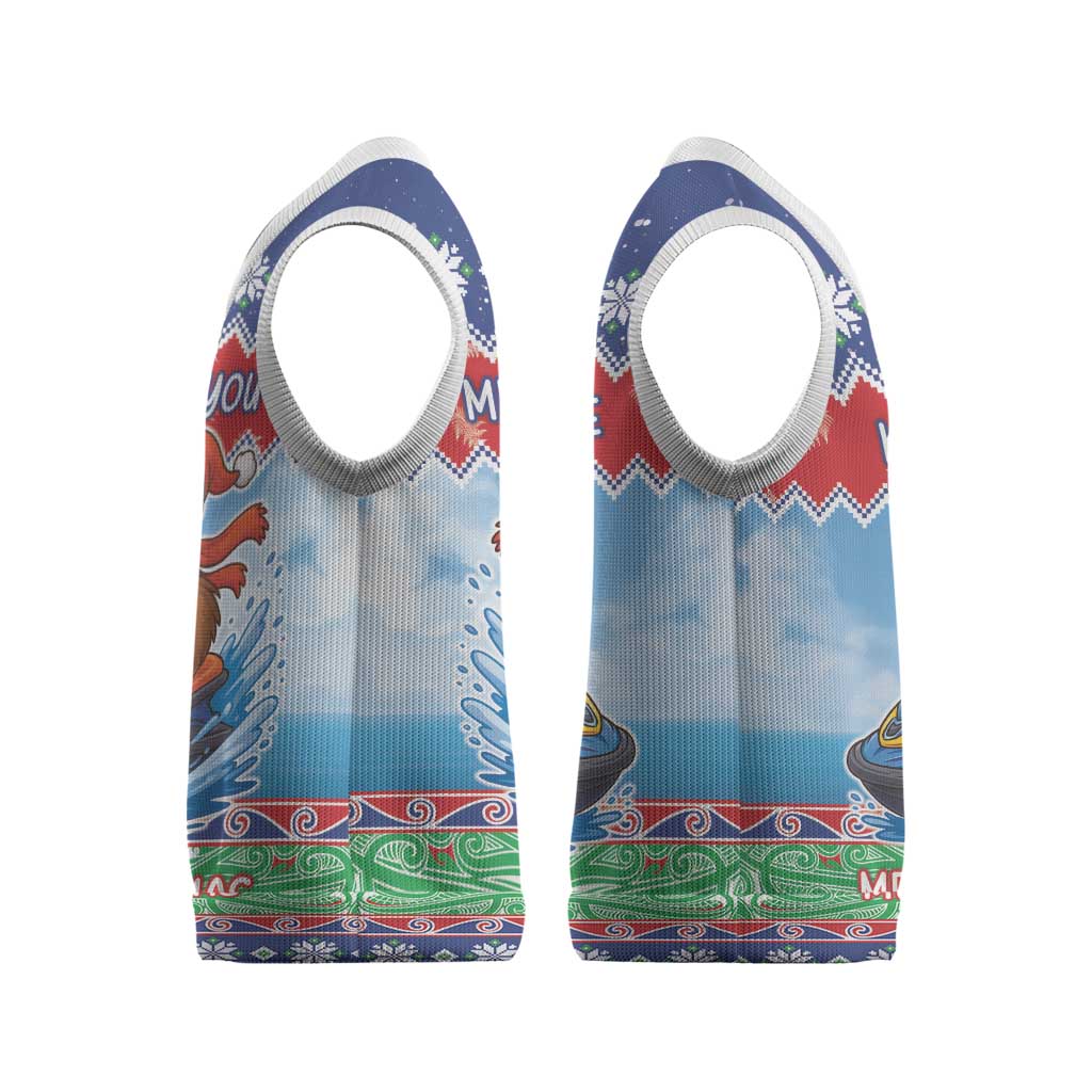 New Zealand Christmas Knitted V-Neck Vest Funny Jet Ride Kiwi Xmas - Aussie Hoodie