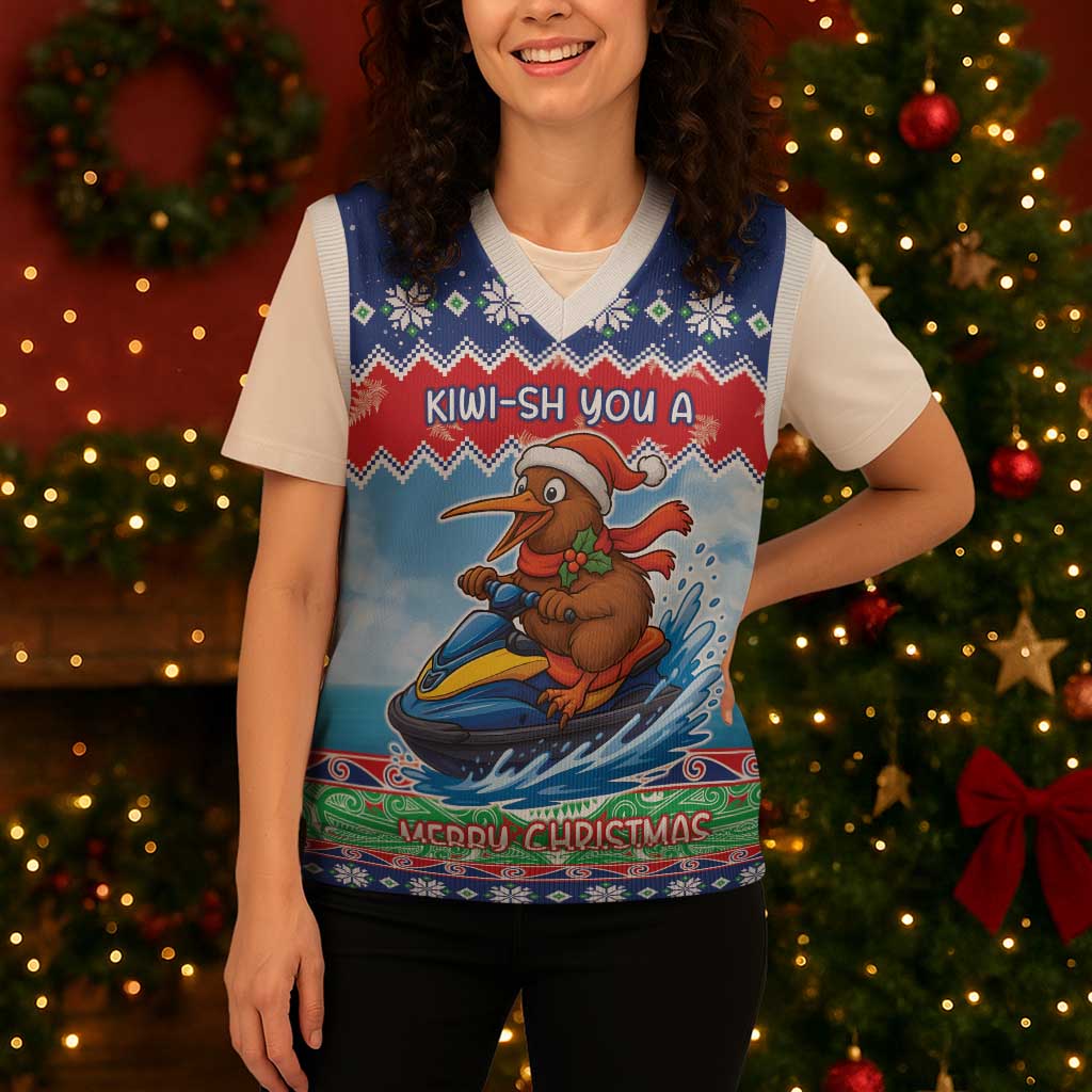 New Zealand Christmas Knitted V-Neck Vest Funny Jet Ride Kiwi Xmas - Aussie Hoodie