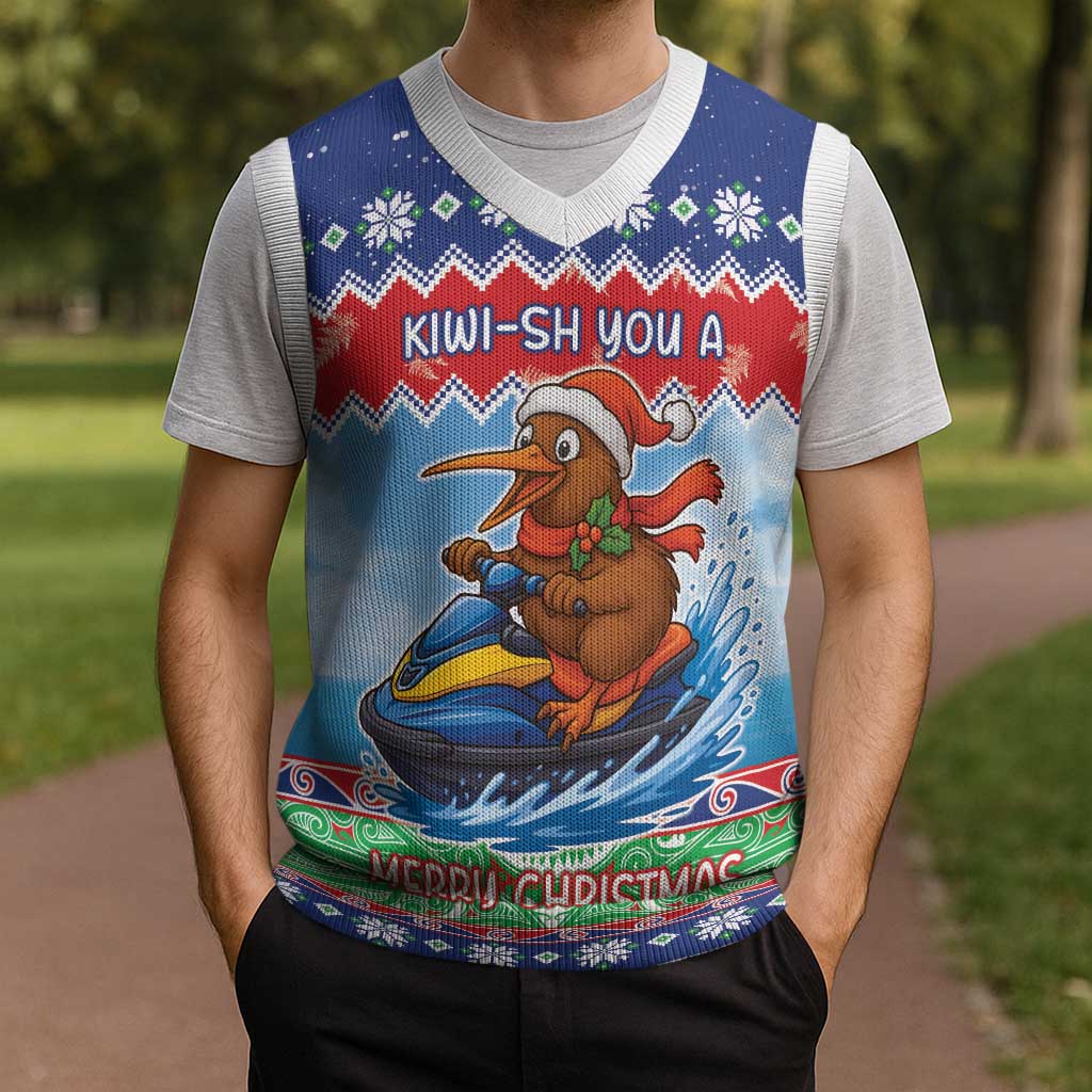 New Zealand Christmas Knitted V-Neck Vest Funny Jet Ride Kiwi Xmas - Aussie Hoodie