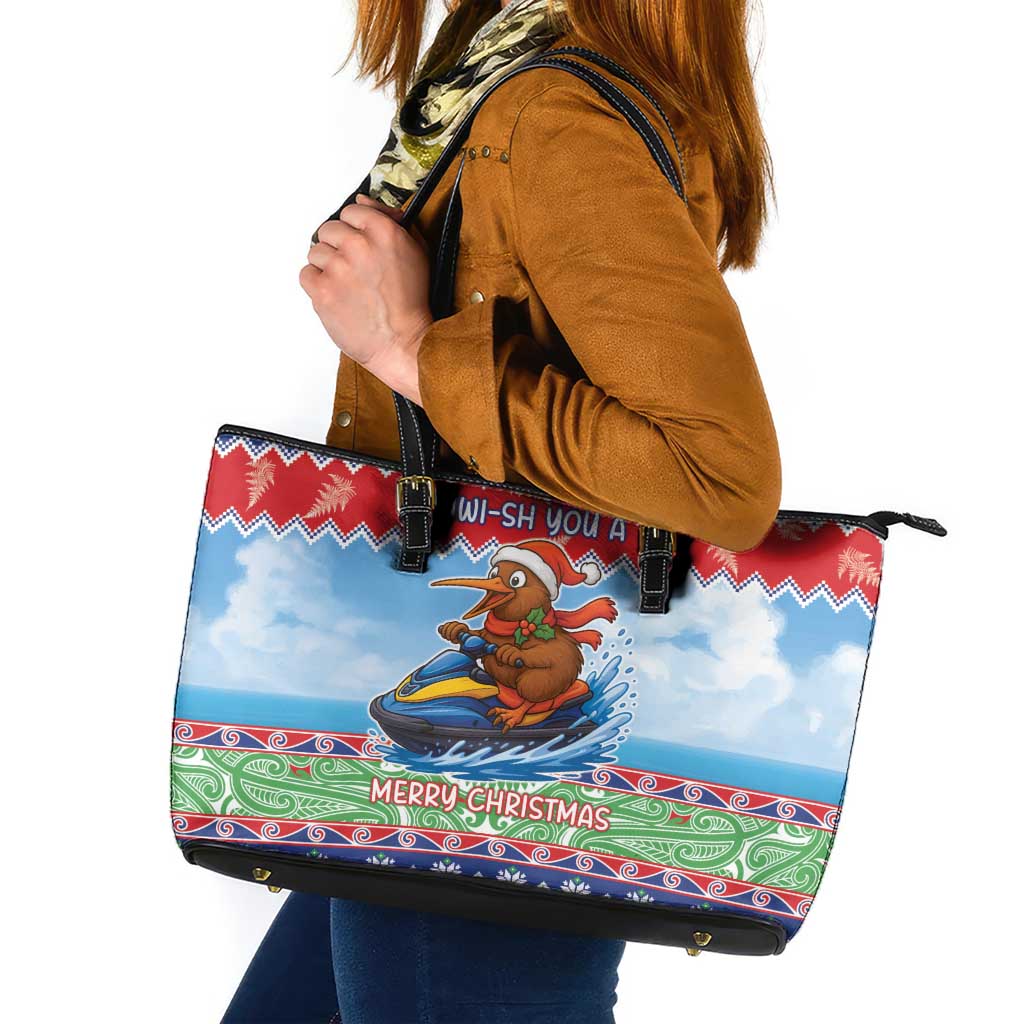 New Zealand Christmas Leather Tote Bag Funny Jet Ride Kiwi Xmas - Aussie Hoodie