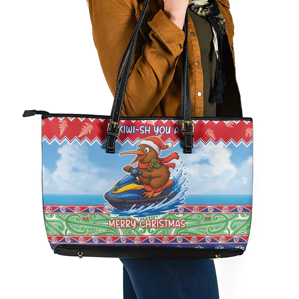 New Zealand Christmas Leather Tote Bag Funny Jet Ride Kiwi Xmas - Aussie Hoodie