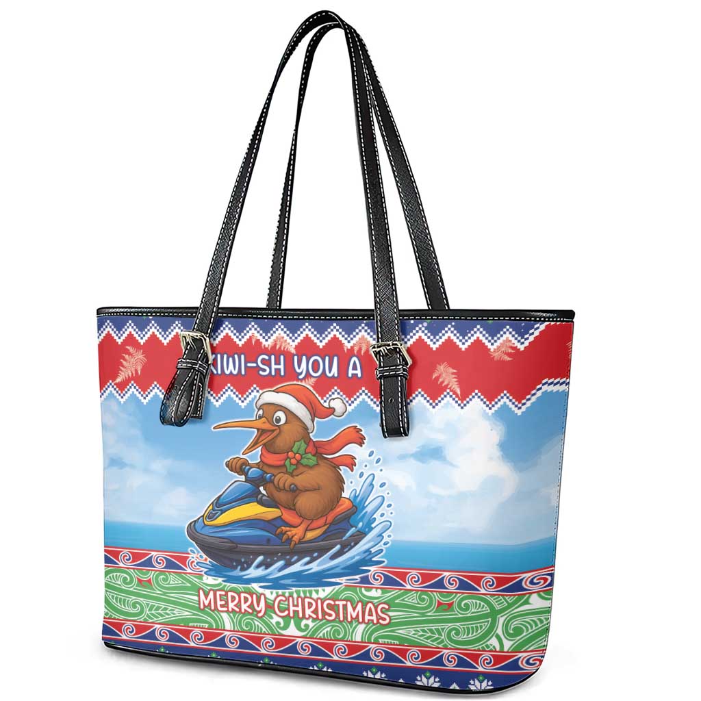 New Zealand Christmas Leather Tote Bag Funny Jet Ride Kiwi Xmas - Aussie Hoodie