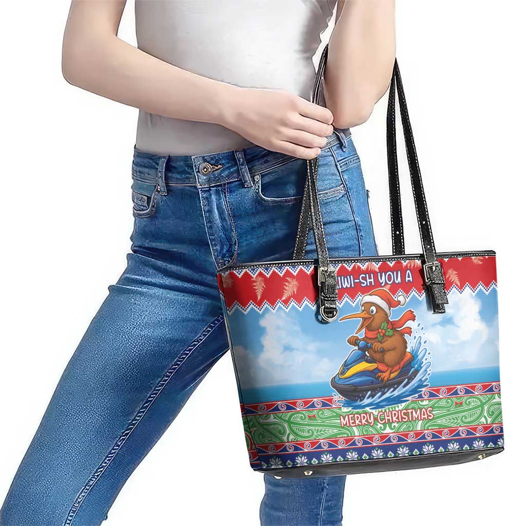 New Zealand Christmas Leather Tote Bag Funny Jet Ride Kiwi Xmas - Aussie Hoodie