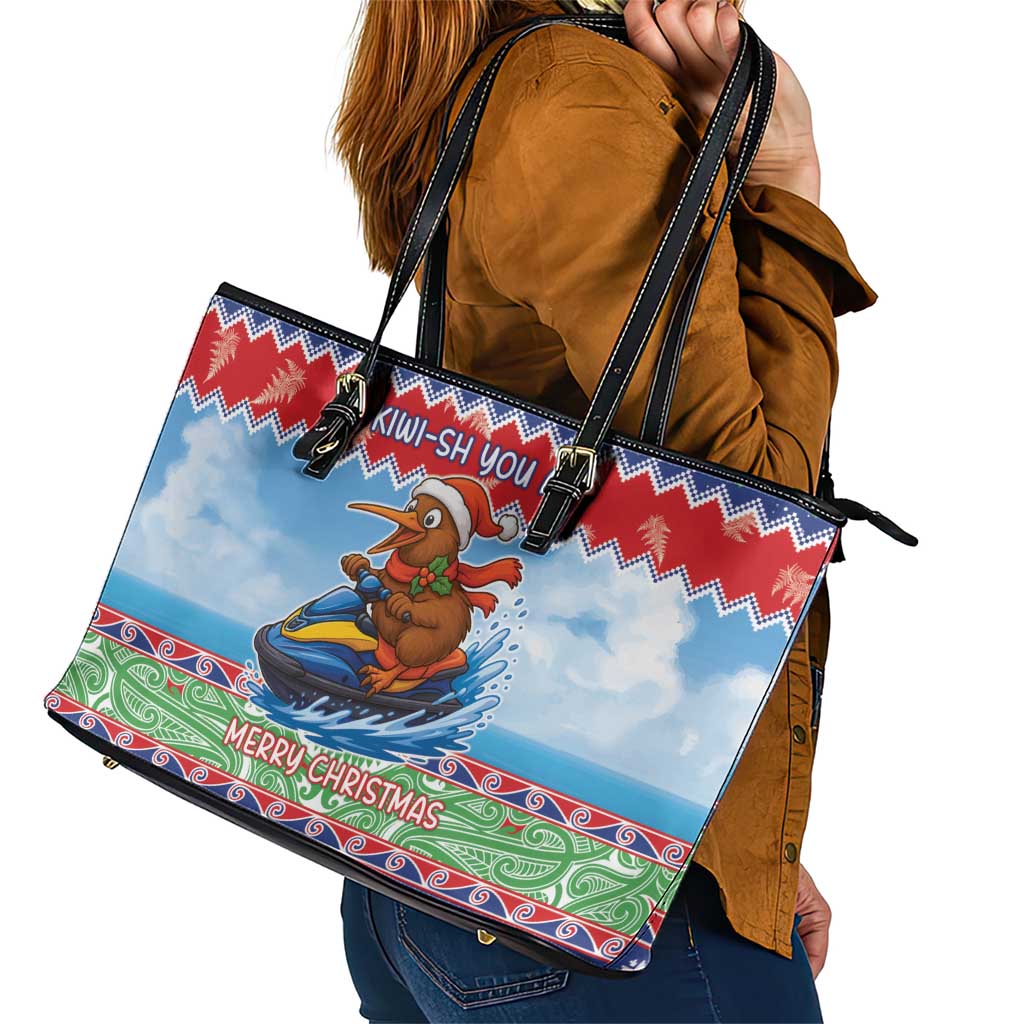 New Zealand Christmas Leather Tote Bag Funny Jet Ride Kiwi Xmas - Aussie Hoodie