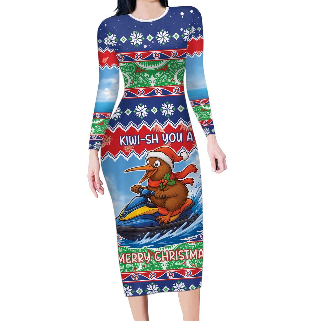 New Zealand Christmas Long Sleeve Bodycon Dress Funny Jet Ride Kiwi Xmas - Aussie Hoodie