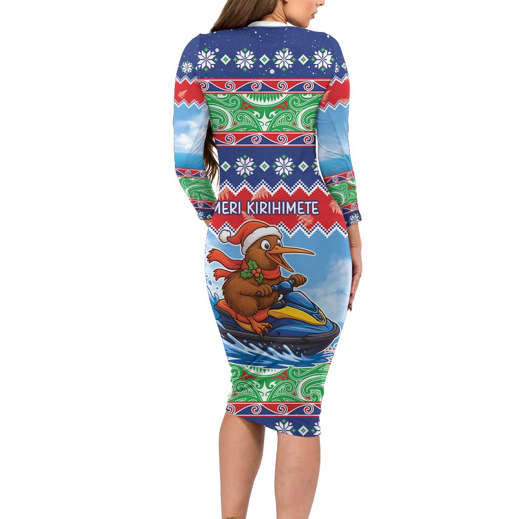 New Zealand Christmas Long Sleeve Bodycon Dress Funny Jet Ride Kiwi Xmas - Aussie Hoodie