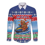 New Zealand Christmas Long Sleeve Button Shirt Funny Jet Ride Kiwi Xmas - Aussie Hoodie