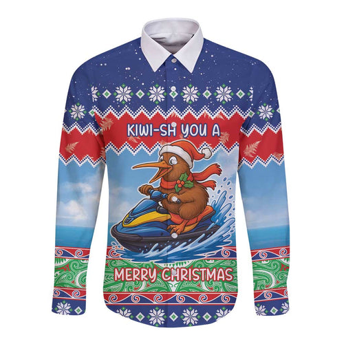 New Zealand Christmas Long Sleeve Button Shirt Funny Jet Ride Kiwi Xmas - Aussie Hoodie