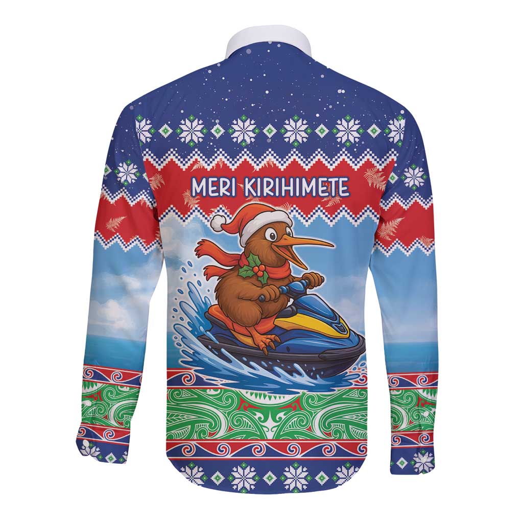 New Zealand Christmas Long Sleeve Button Shirt Funny Jet Ride Kiwi Xmas - Aussie Hoodie