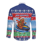 New Zealand Christmas Long Sleeve Button Shirt Funny Jet Ride Kiwi Xmas - Aussie Hoodie