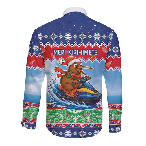 New Zealand Christmas Long Sleeve Button Shirt Funny Jet Ride Kiwi Xmas - Aussie Hoodie