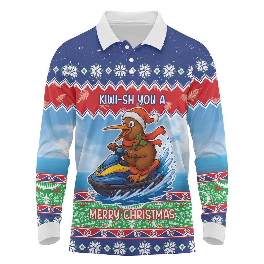 New Zealand Christmas Long Sleeve Polo Shirt Funny Jet Ride Kiwi Xmas - Aussie Hoodie
