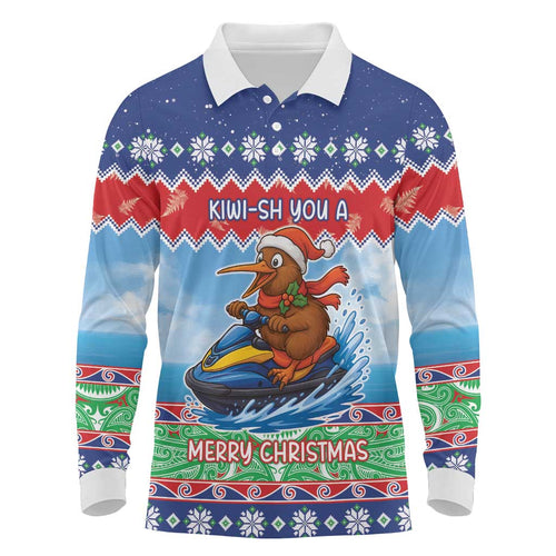 New Zealand Christmas Long Sleeve Polo Shirt Funny Jet Ride Kiwi Xmas - Aussie Hoodie