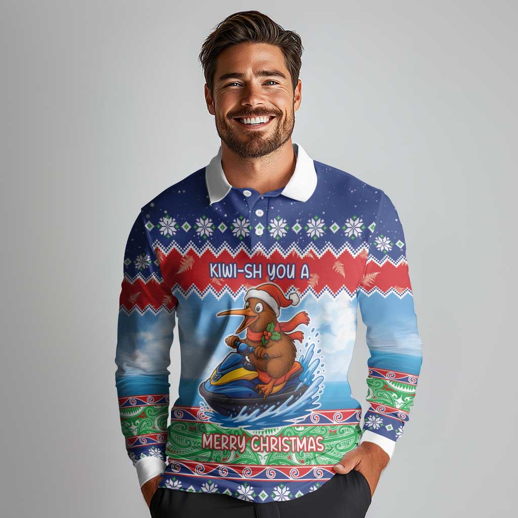 New Zealand Christmas Long Sleeve Polo Shirt Funny Jet Ride Kiwi Xmas - Aussie Hoodie