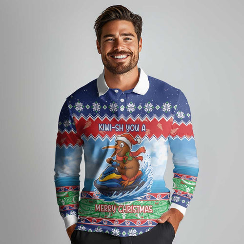 New Zealand Christmas Long Sleeve Polo Shirt Funny Jet Ride Kiwi Xmas - Aussie Hoodie