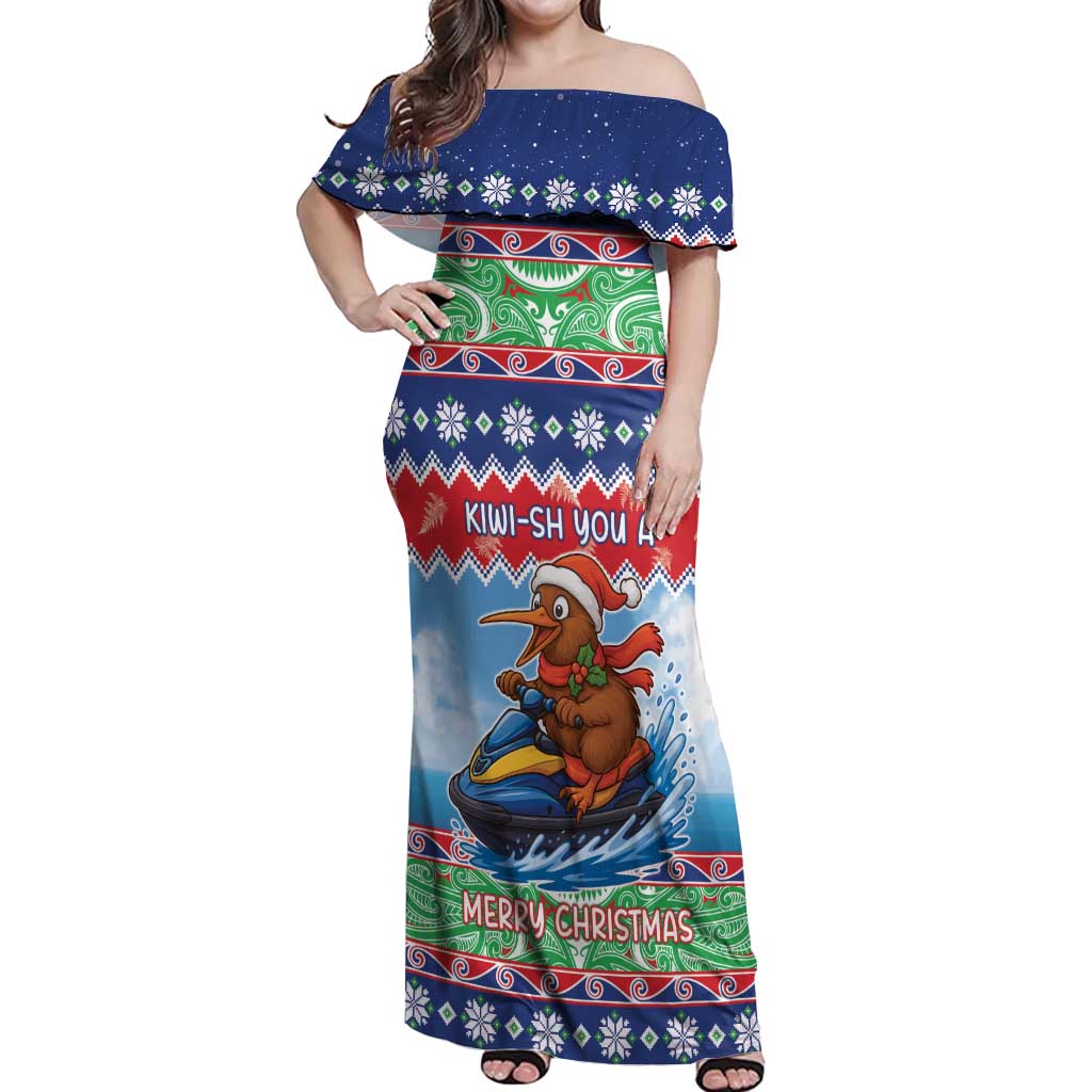 New Zealand Christmas Off Shoulder Maxi Dress Funny Jet Ride Kiwi Xmas - Aussie Hoodie