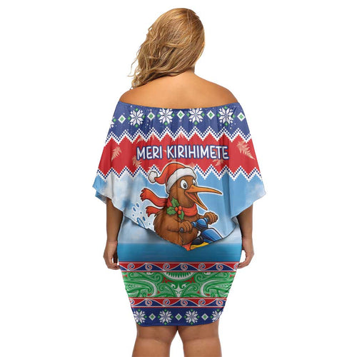 New Zealand Christmas Off Shoulder Short Dress Funny Jet Ride Kiwi Xmas - Aussie Hoodie