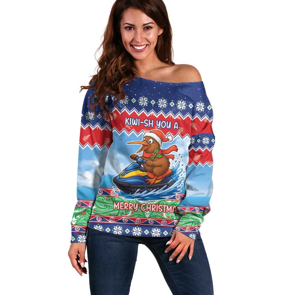 New Zealand Christmas Off Shoulder Sweater Funny Jet Ride Kiwi Xmas - Aussie Hoodie