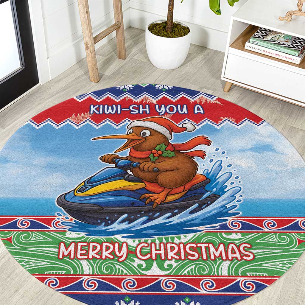 New Zealand Christmas Round Carpet Funny Jet Ride Kiwi Xmas - Aussie Hoodie