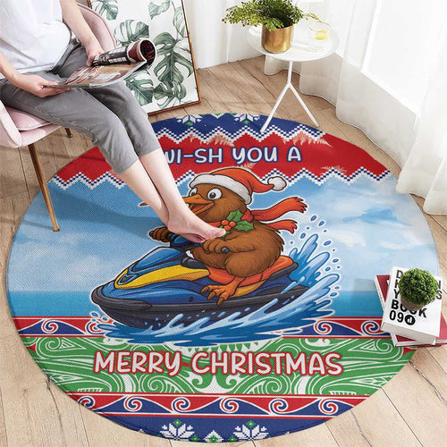 New Zealand Christmas Round Carpet Funny Jet Ride Kiwi Xmas - Aussie Hoodie