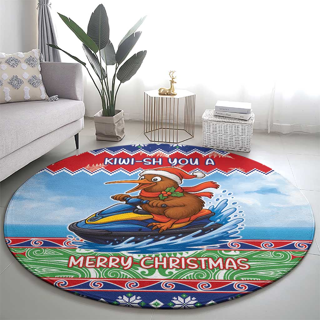 New Zealand Christmas Round Carpet Funny Jet Ride Kiwi Xmas - Aussie Hoodie