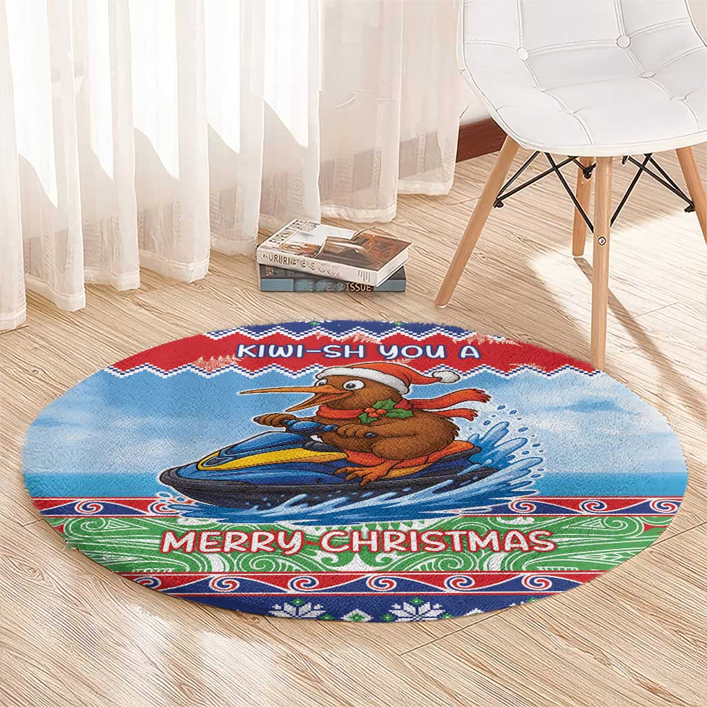 New Zealand Christmas Round Carpet Funny Jet Ride Kiwi Xmas - Aussie Hoodie