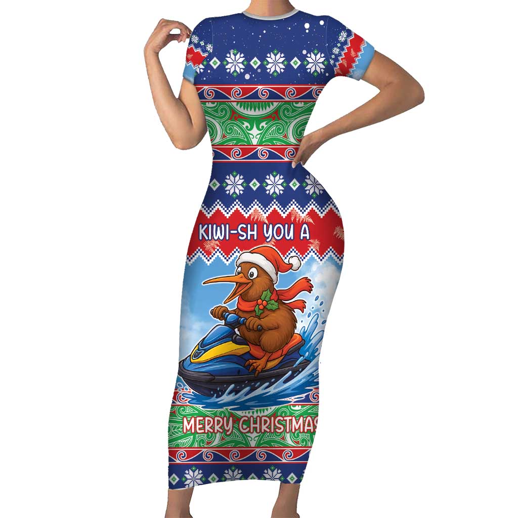 New Zealand Christmas Short Sleeve Bodycon Dress Funny Jet Ride Kiwi Xmas - Aussie Hoodie