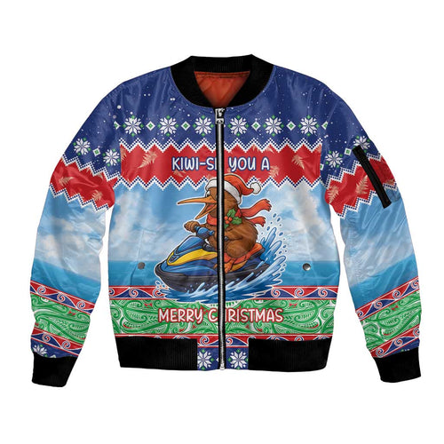 New Zealand Christmas Sleeve Zip Bomber Jacket Funny Jet Ride Kiwi Xmas - Aussie Hoodie