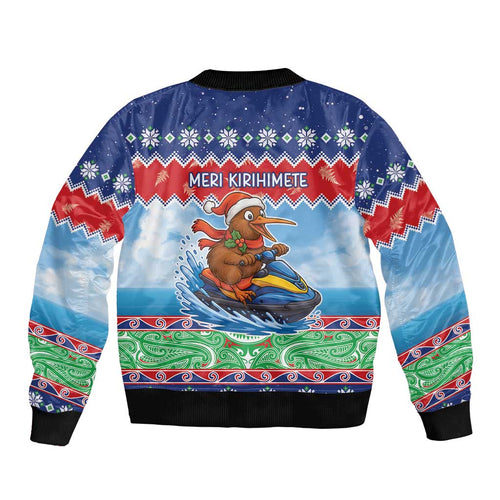 New Zealand Christmas Sleeve Zip Bomber Jacket Funny Jet Ride Kiwi Xmas - Aussie Hoodie