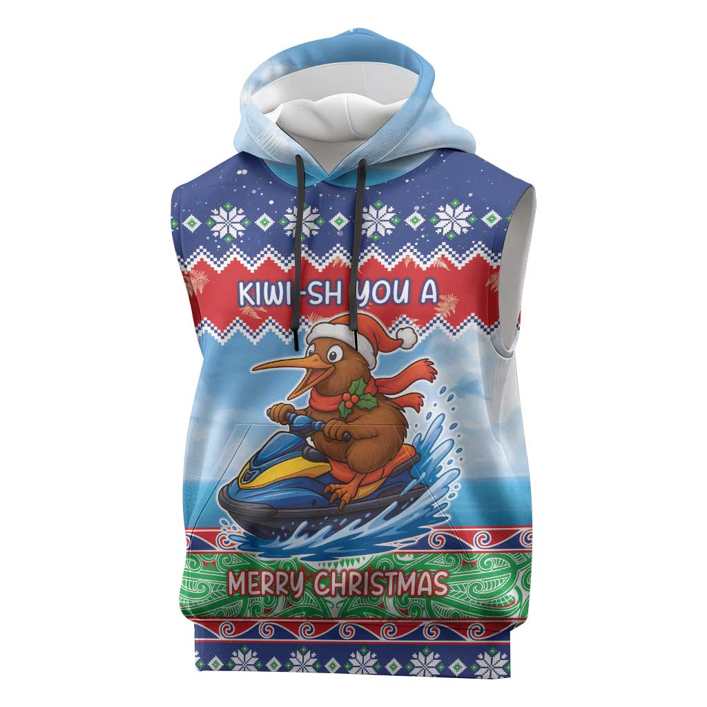 New Zealand Christmas Sleeveless Hoodie Funny Jet Ride Kiwi Xmas - Aussie Hoodie