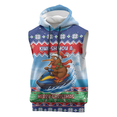 New Zealand Christmas Sleeveless Hoodie Funny Jet Ride Kiwi Xmas - Aussie Hoodie