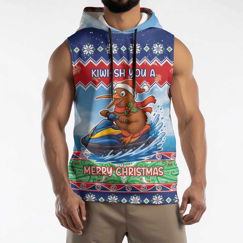 New Zealand Christmas Sleeveless Hoodie Funny Jet Ride Kiwi Xmas - Aussie Hoodie