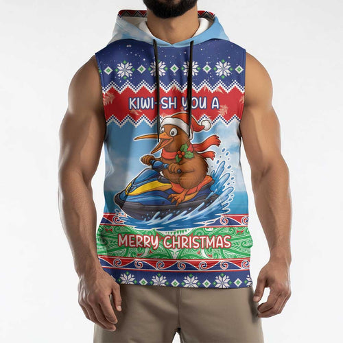 New Zealand Christmas Sleeveless Hoodie Funny Jet Ride Kiwi Xmas - Aussie Hoodie
