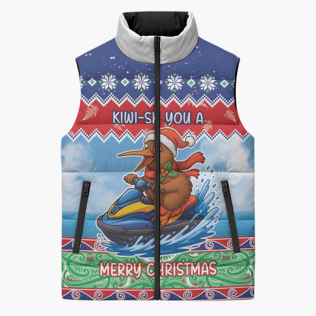 New Zealand Christmas Sleeveless Puffer Jacket Funny Jet Ride Kiwi Xmas - Aussie Hoodie