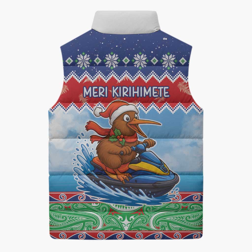 New Zealand Christmas Sleeveless Puffer Jacket Funny Jet Ride Kiwi Xmas - Aussie Hoodie
